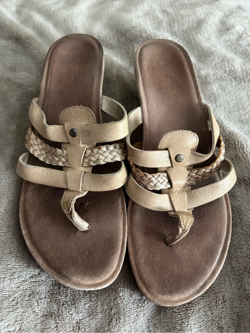 UGG Women's Tan Braided Leather Slide Sandals